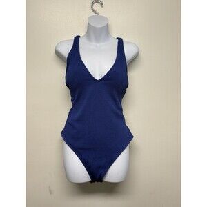 BCA by Rebecca One Piece Women’s Sz large Solid Blue Modest Open Back V-Neck NWT